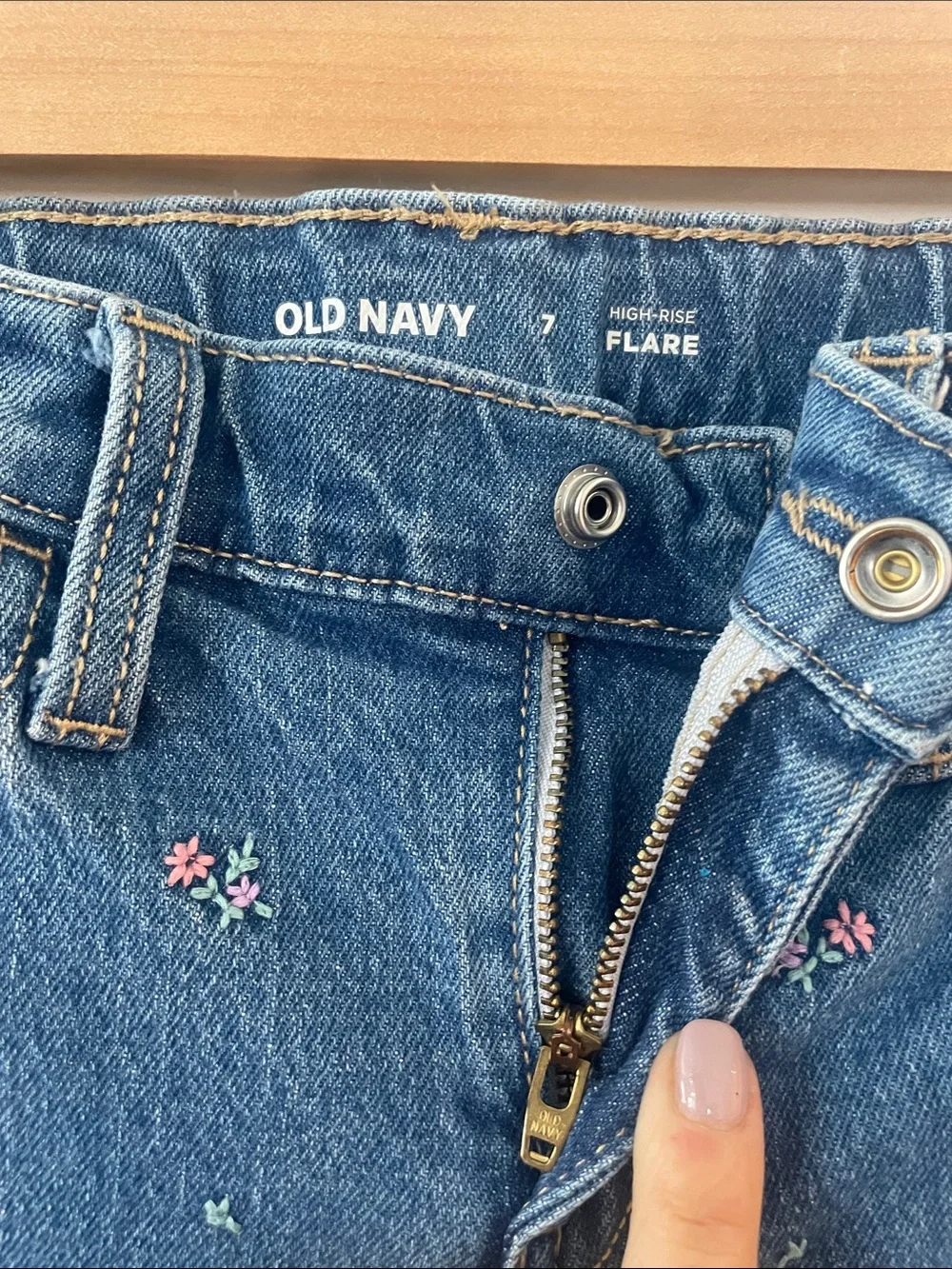 Girls' Blue Embroidered Flare Jeans